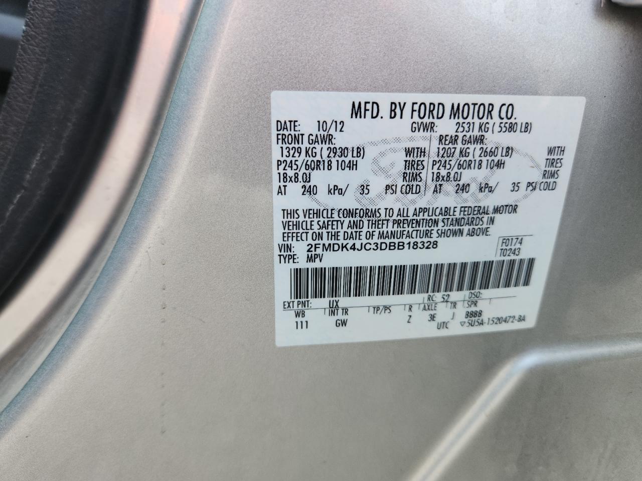 2013 Ford Edge Sel VIN: 2FMDK4JC3DBB18328 Lot: 84436435