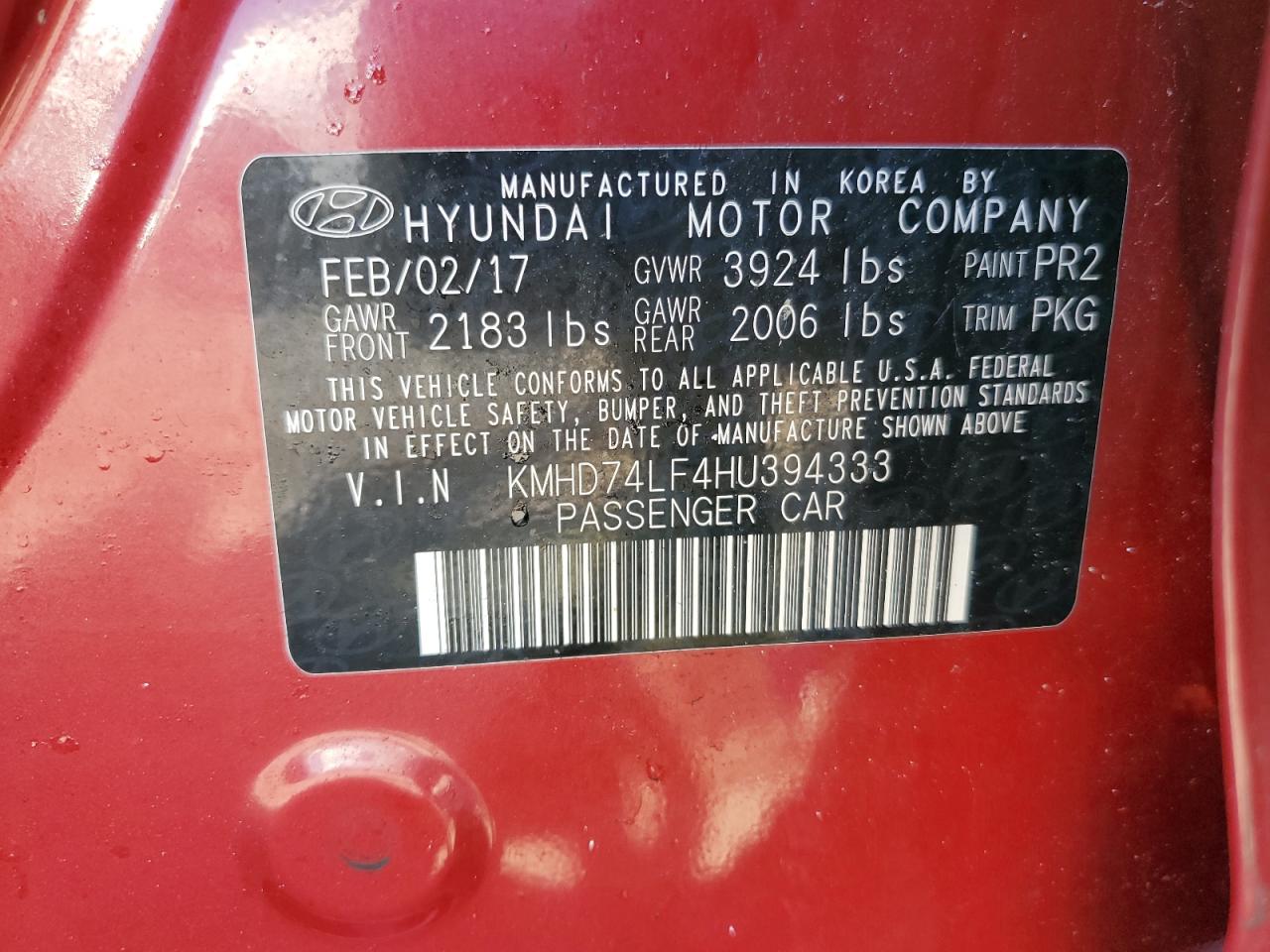 2017 Hyundai Elantra Se VIN: KMHD74LF4HU394333 Lot: 71266835