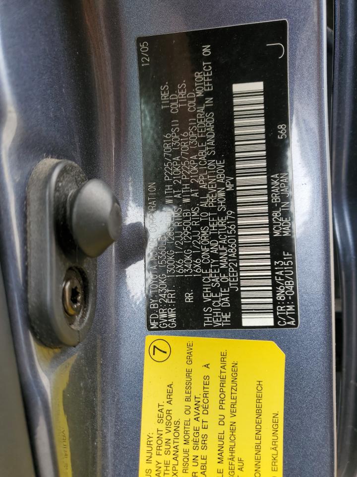 2006 Toyota Highlander Limited VIN: JTEEP21A860156179 Lot: 71839295