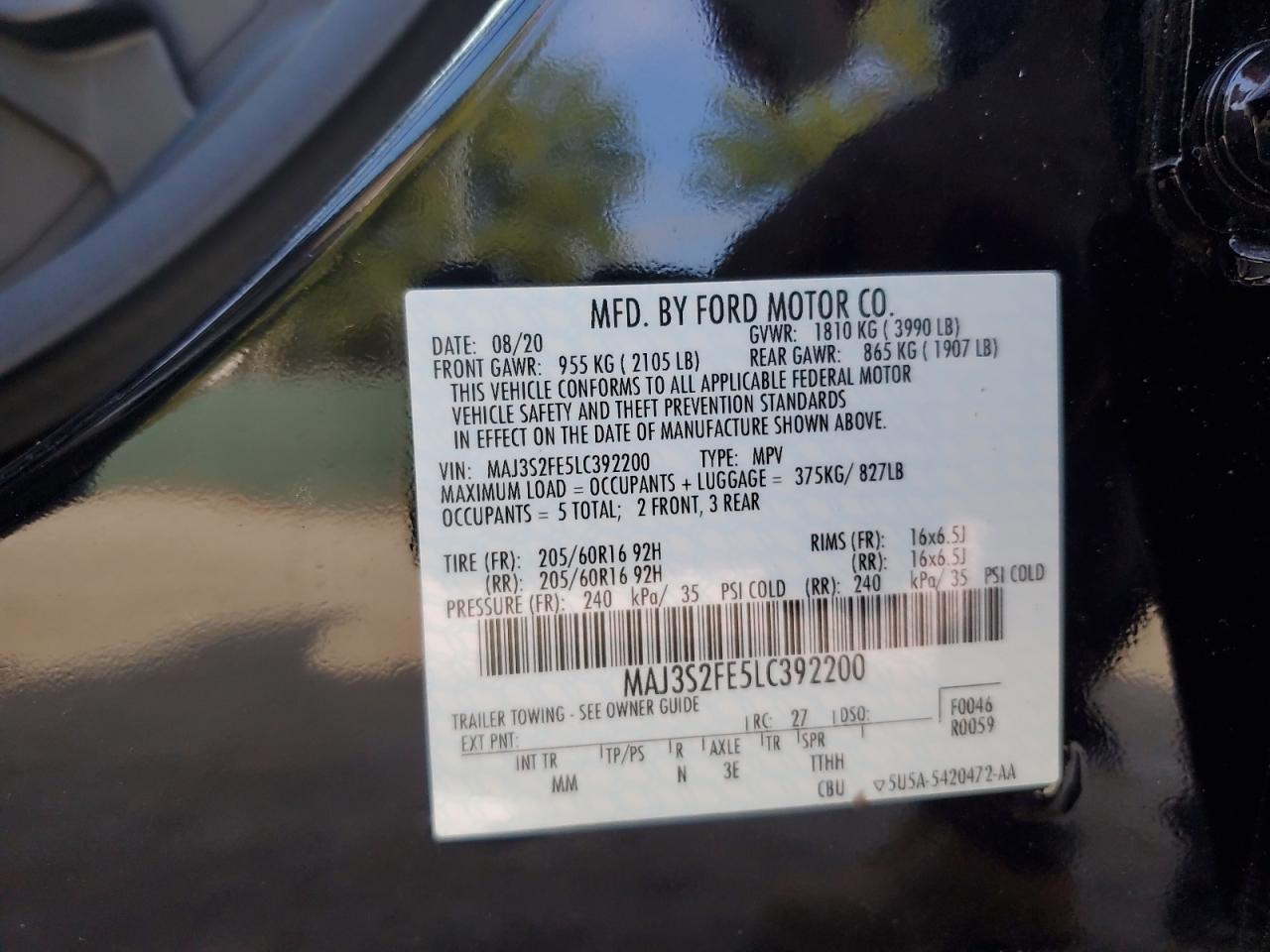 2020 Ford Ecosport S VIN: MAJ3S2FE5LC392200 Lot: 80451765