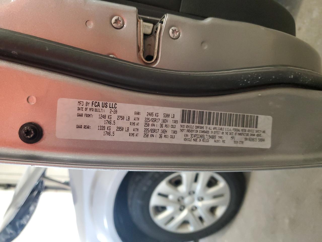 2020 Dodge Journey Se VIN: 3C4PDCAB5LT194889 Lot: 80335365