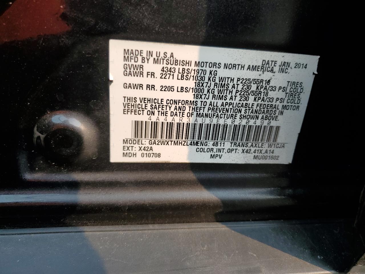 2014 Mitsubishi Outlander Sport Es VIN: 4A4AR3AU9EE020490 Lot: 71730815
