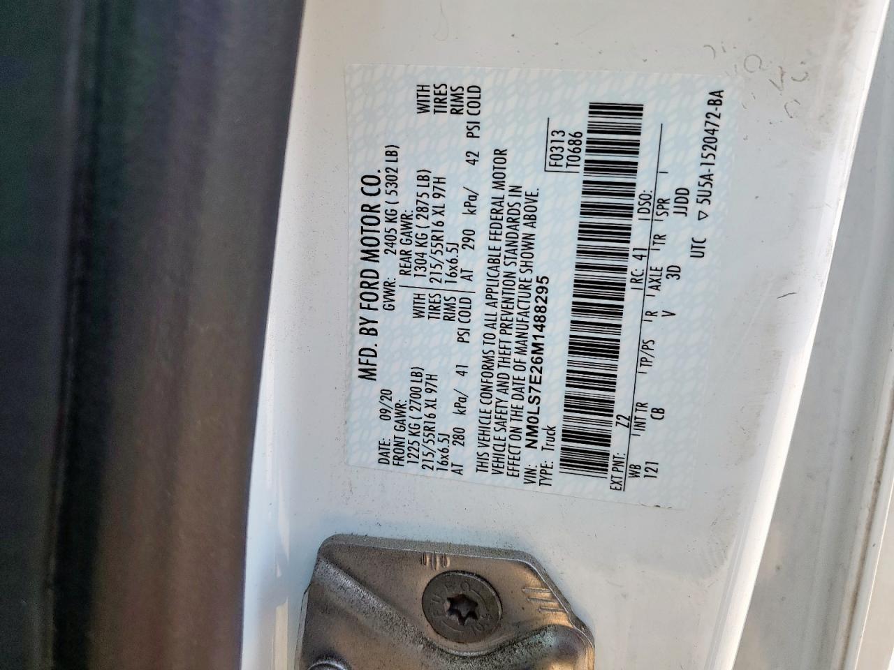 2021 Ford Transit Connect Xl VIN: NM0LS7E26M1488295 Lot: 80340455