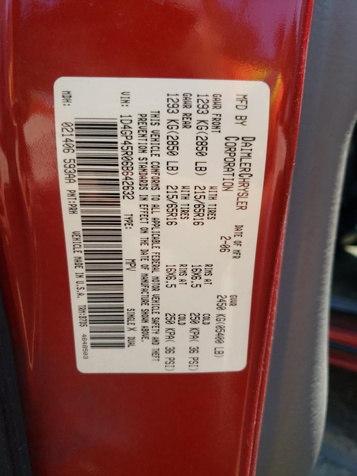 2006 Dodge Caravan Sxt VIN: 1D4GP45R06B642632 Lot: 71623995