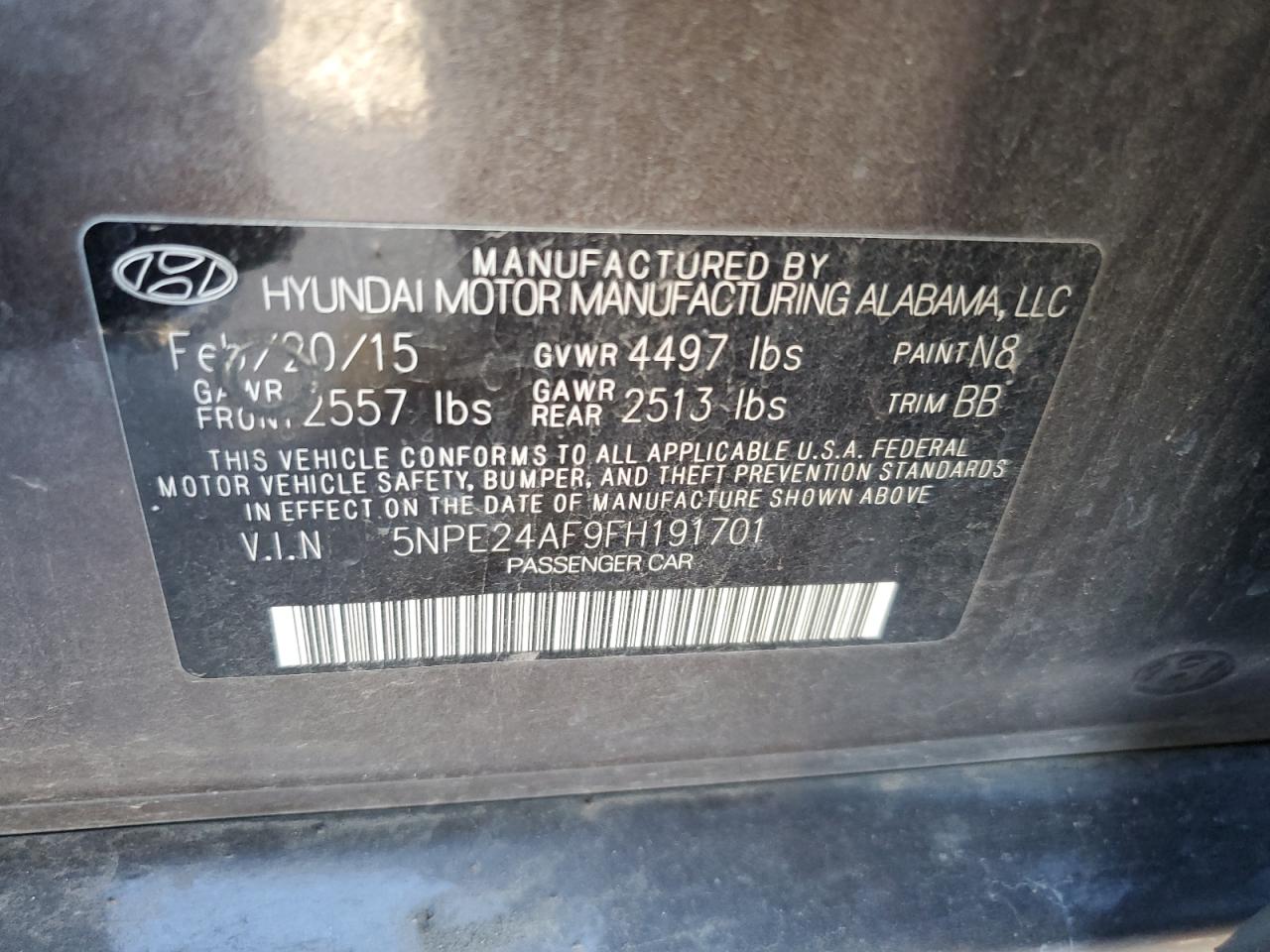 2015 Hyundai Sonata Se VIN: 5NPE24AF9FH191701 Lot: 82176065