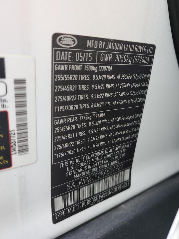 2015 Land Rover Range Rover Sport Sc VIN: SALWR2TF2FA537721 Lot: 81487785