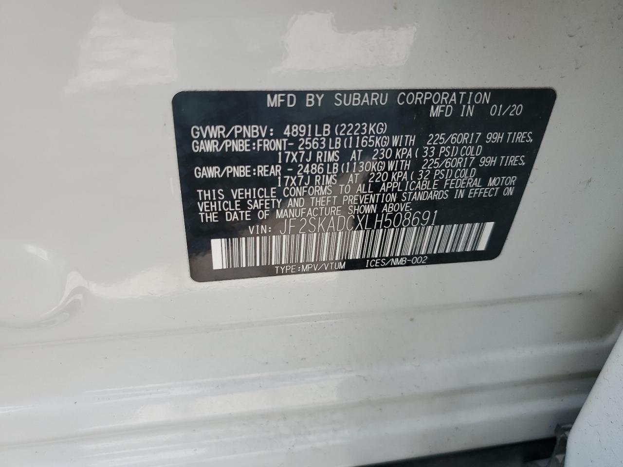 2020 Subaru Forester VIN: JF2SKADCXLH508691 Lot: 80838015