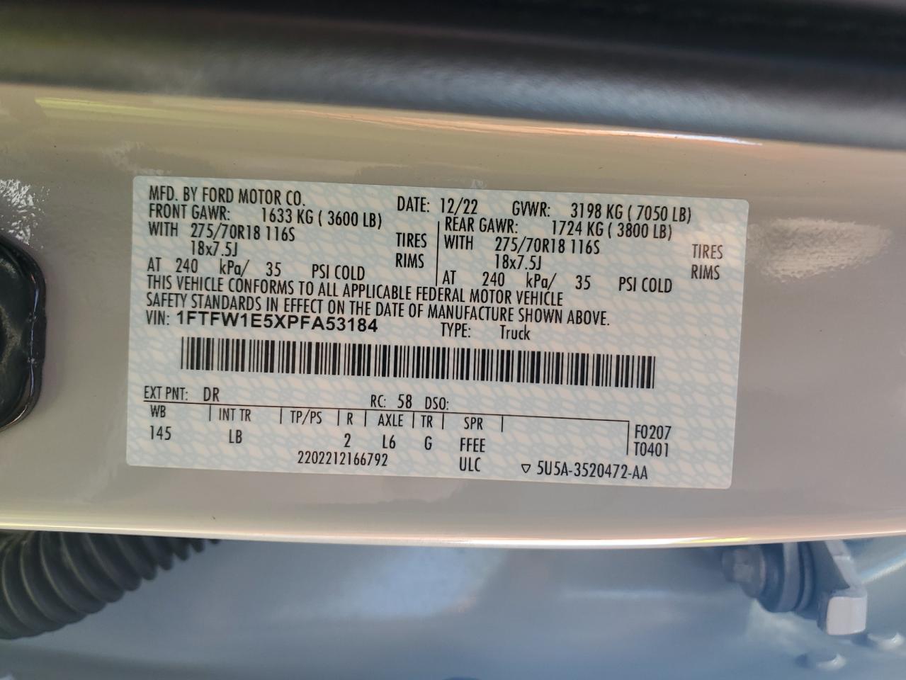 2023 Ford F150 Supercrew VIN: 1FTFW1E5XPFA53184 Lot: 80246565