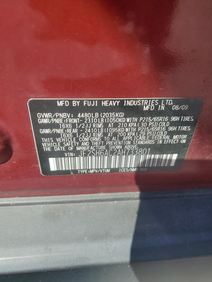 2010 Subaru Forester 2.5X VIN: JF2SH6AC2AH733801 Lot: 83960045