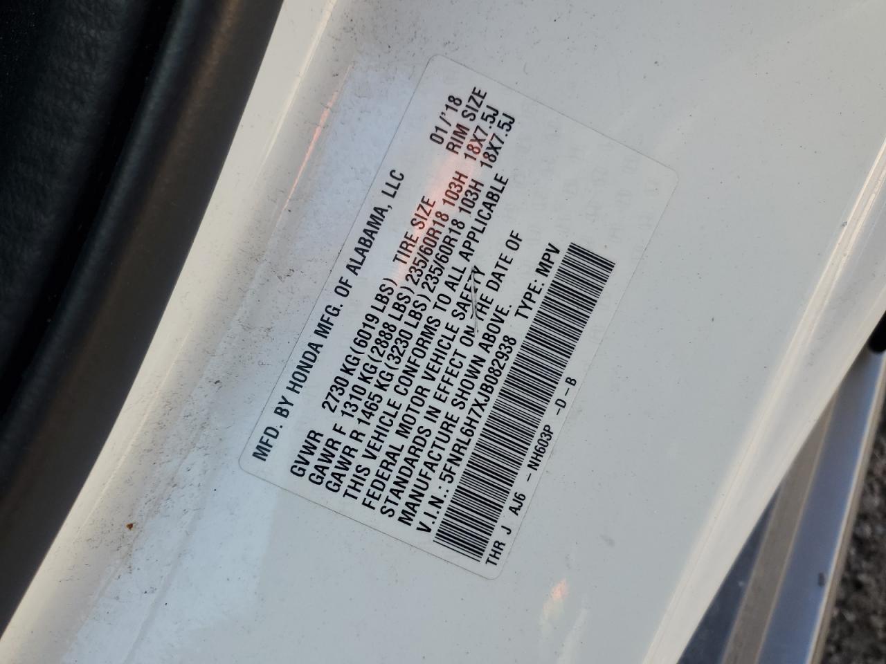 2018 Honda Odyssey Exl VIN: 5FNRL6H7XJB082938 Lot: 81082015