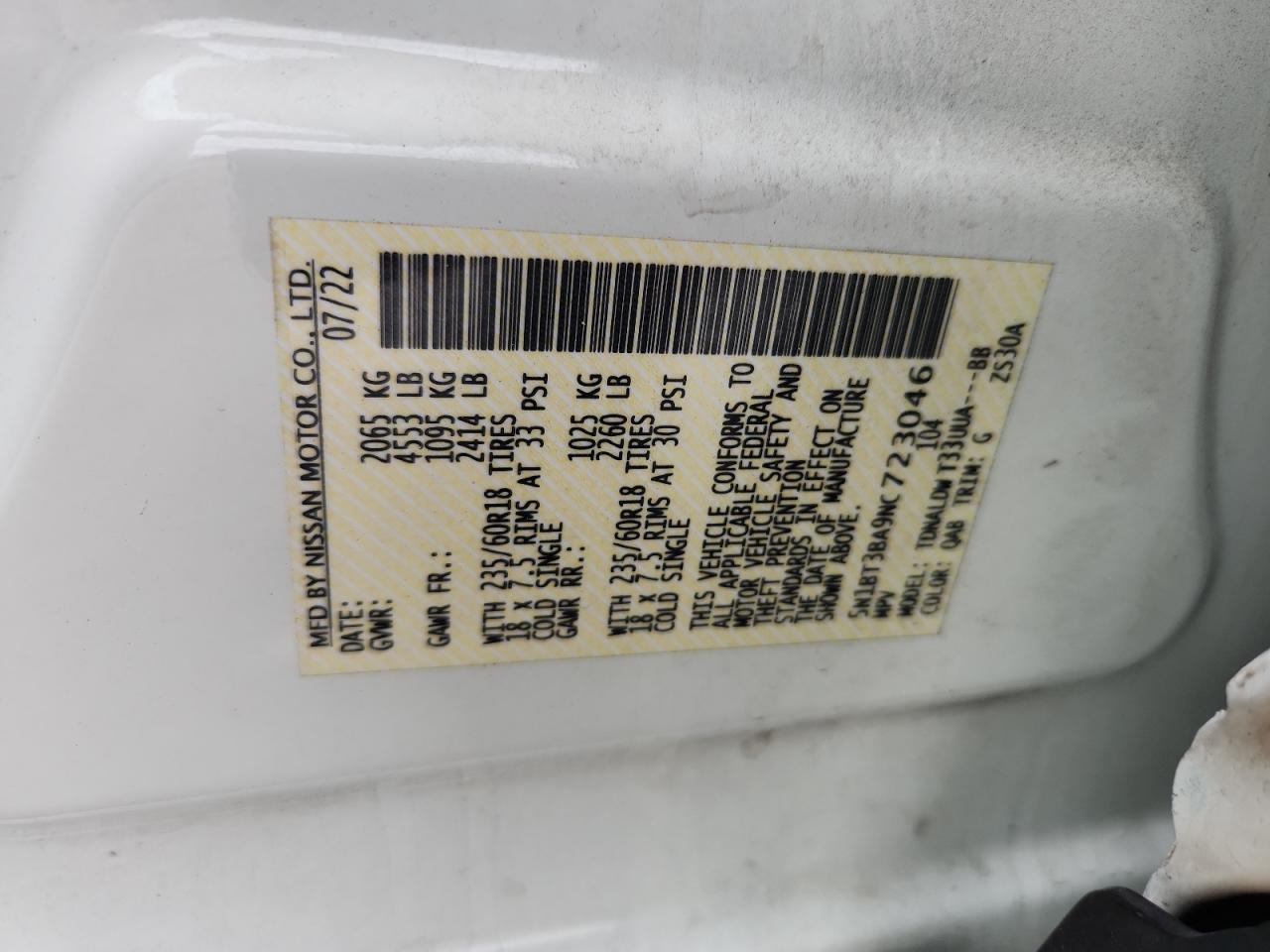 2022 Nissan Rogue Sv VIN: 5N1BT3BA9NC723046 Lot: 81119925