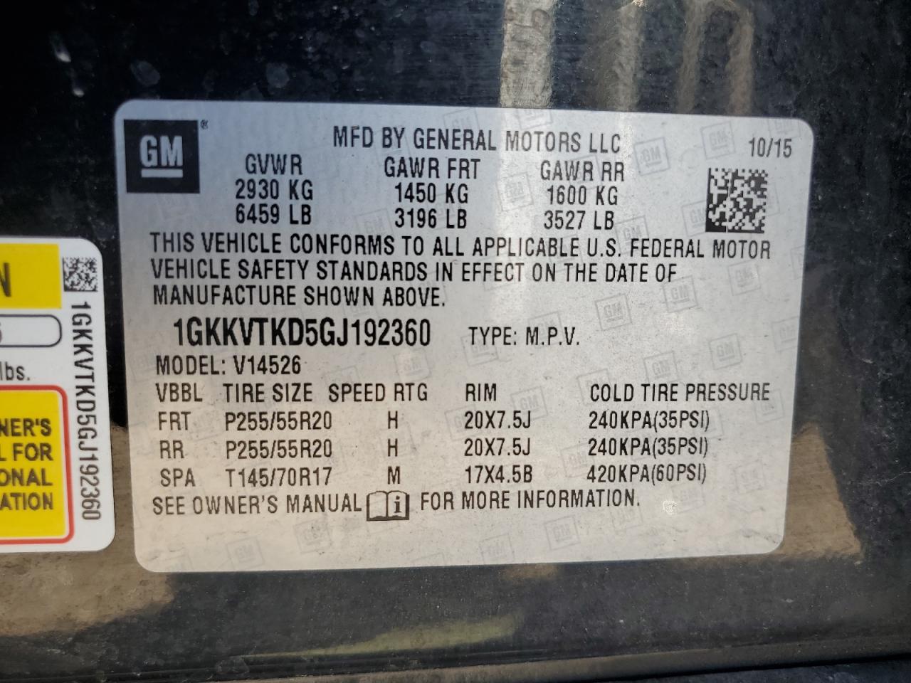 2016 GMC Acadia Denali VIN: 1GKKVTKD5GJ192360 Lot: 80746125