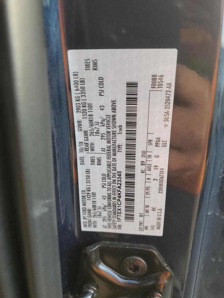 2019 Ford F150 Super Cab VIN: 1FTEX1CP4KFA23345 Lot: 81484295