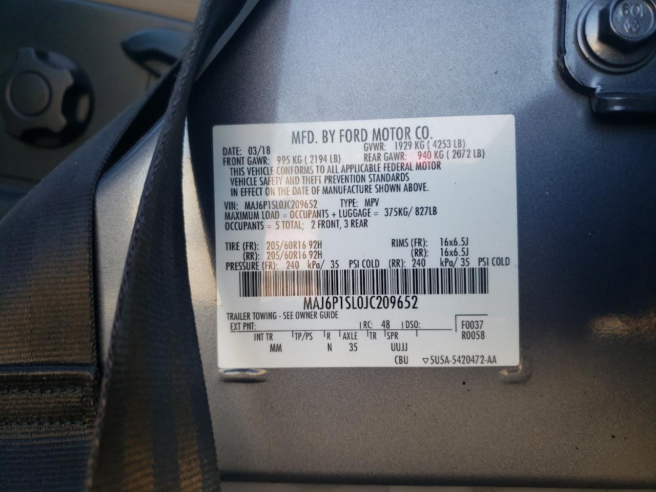 2018 Ford Ecosport S VIN: MAJ6P1SL0JC209652 Lot: 84808595