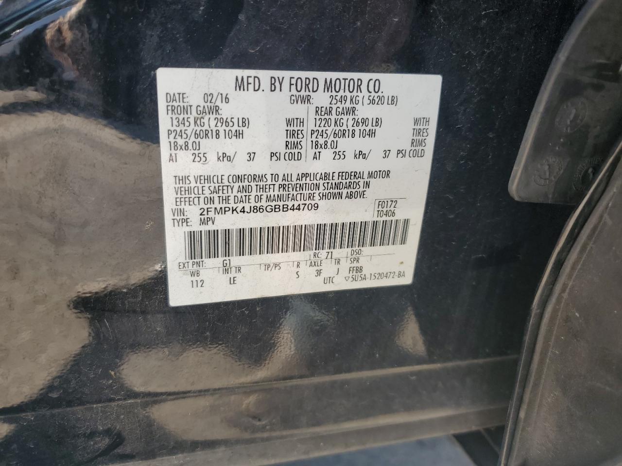 2016 Ford Edge Sel VIN: 2FMPK4J86GBB44709 Lot: 70819935