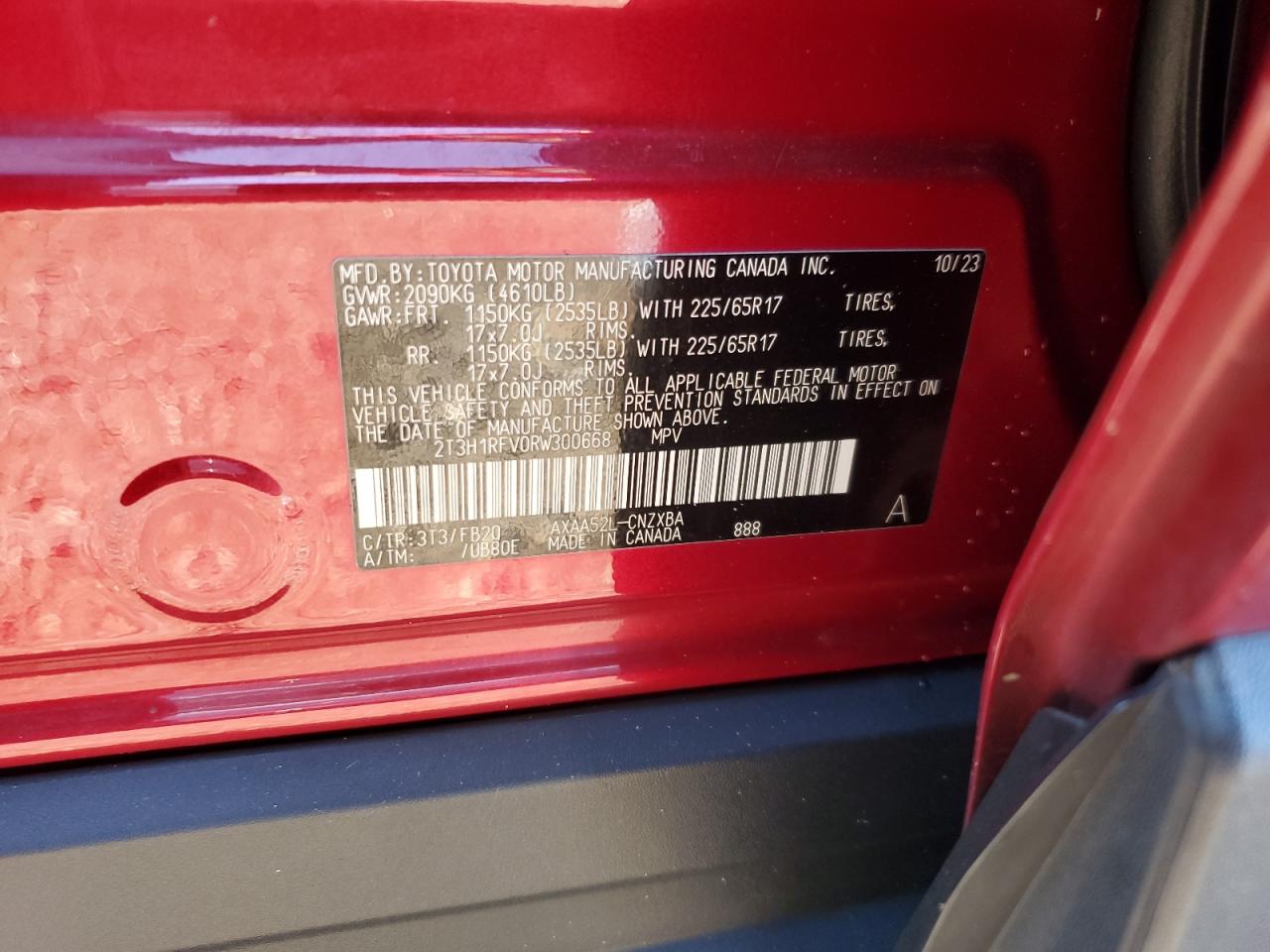 2024 Toyota Rav4 Le VIN: 2T3H1RFV0RW300668 Lot: 70887805