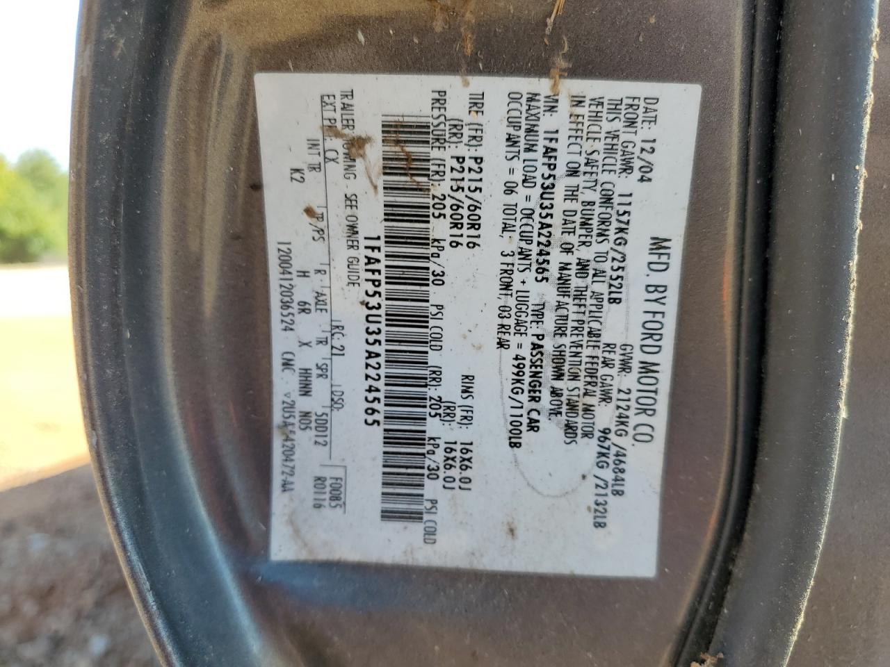 2005 Ford Taurus Se VIN: 1FAFP53U35A224565 Lot: 71682815