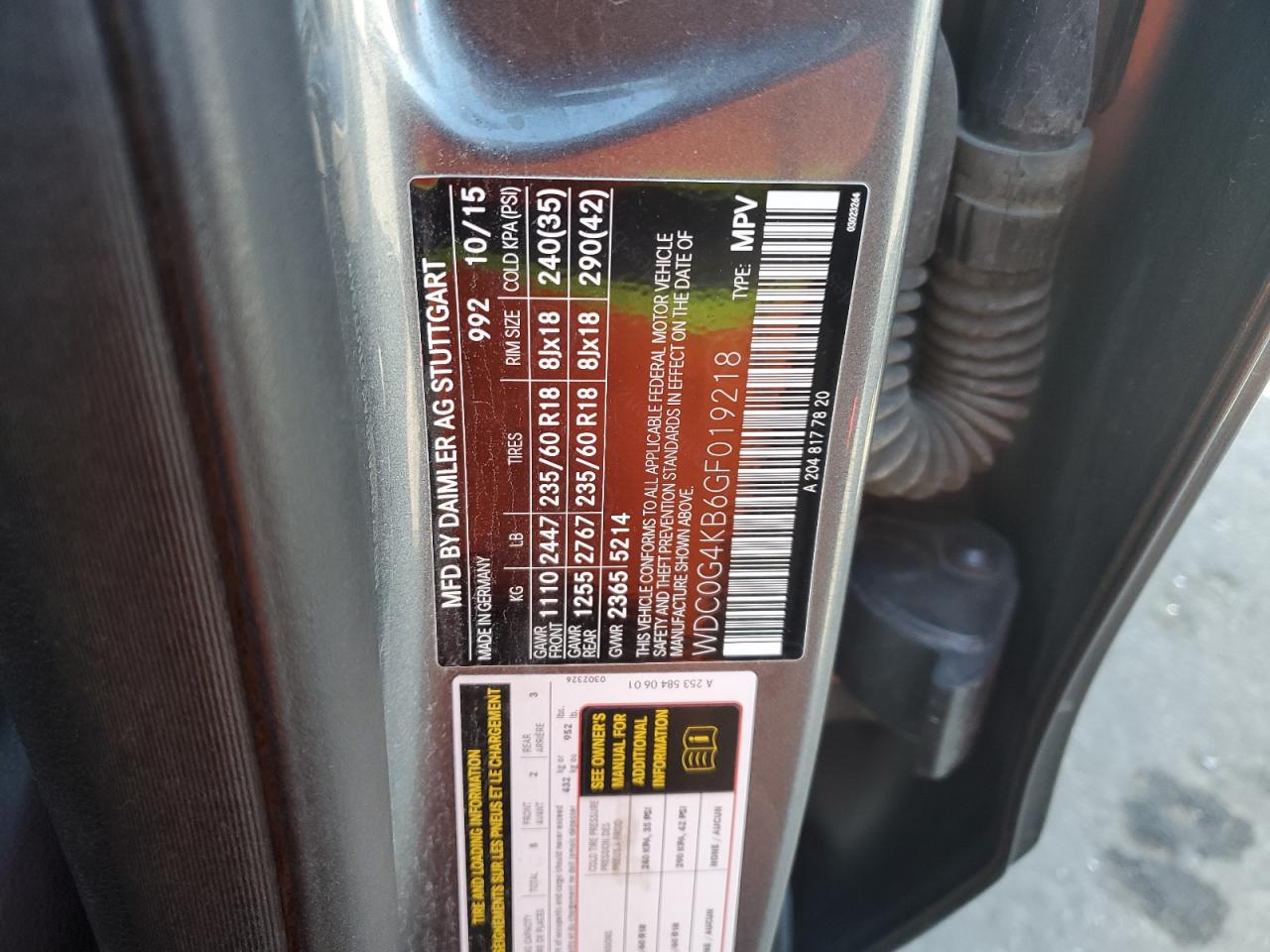 2016 Mercedes-Benz Glc 300 4Matic VIN: WDC0G4KB6GF019218 Lot: 83978255