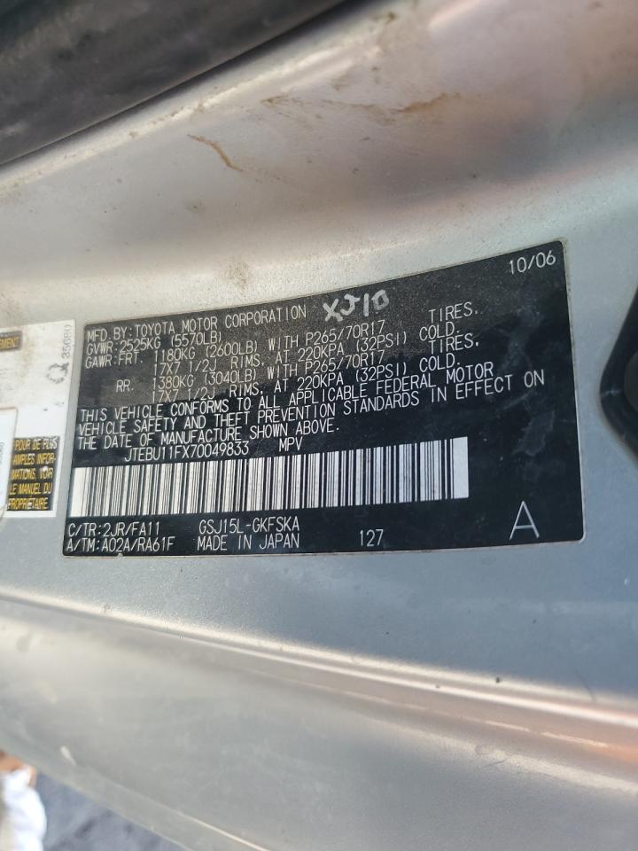 2007 Toyota Fj Cruiser VIN: JTEBU11FX70049833 Lot: 81277495