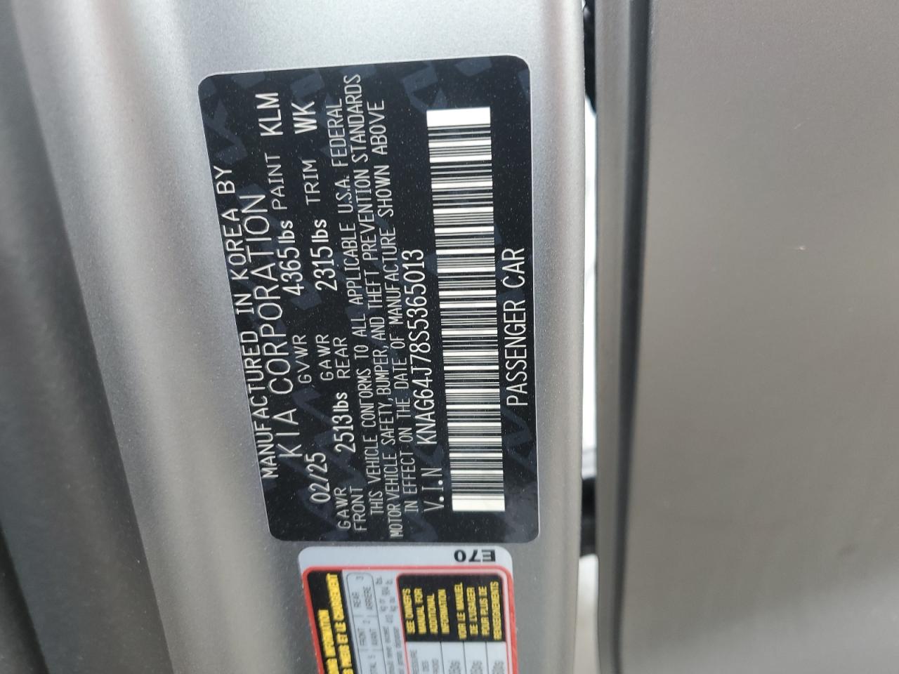 2025 Kia K5 Gt Line VIN: KNAG64J78S5365013 Lot: 81370345