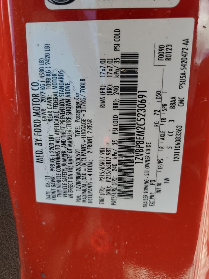 2012 Ford Mustang VIN: 1ZVBP8EM2C5230691 Lot: 81830655