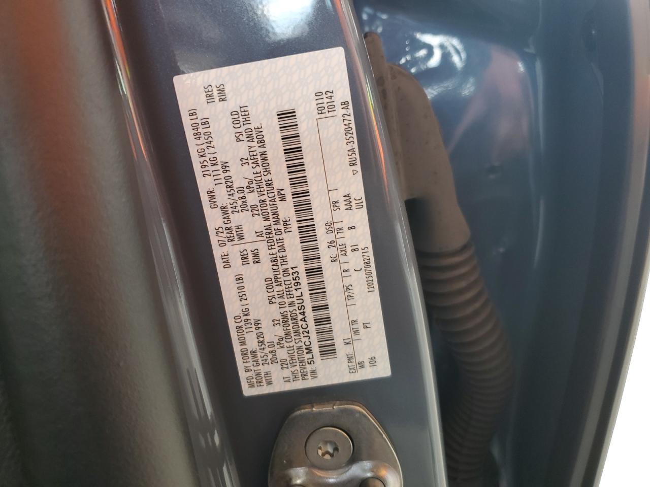 2025 Lincoln Corsair Reserve VIN: 5LMCJ2CA4SUL19531 Lot: 84002665