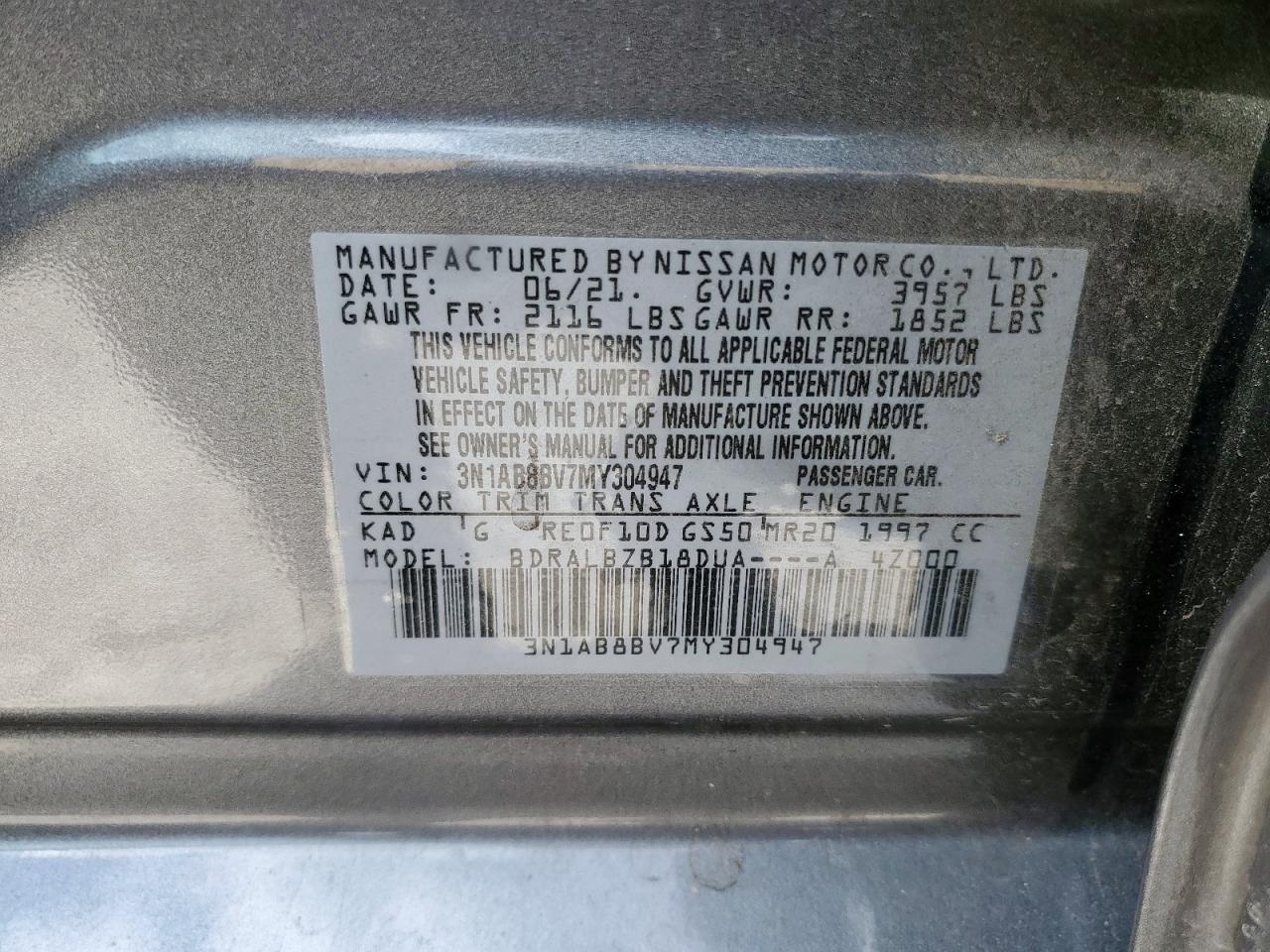 2021 Nissan Sentra S VIN: 3N1AB8BV7MY304947 Lot: 84011875