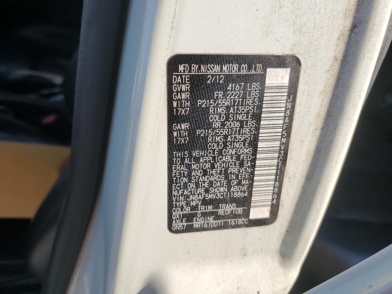 2012 Nissan Juke S VIN: JN8AF5MV3CT118864 Lot: 80259795