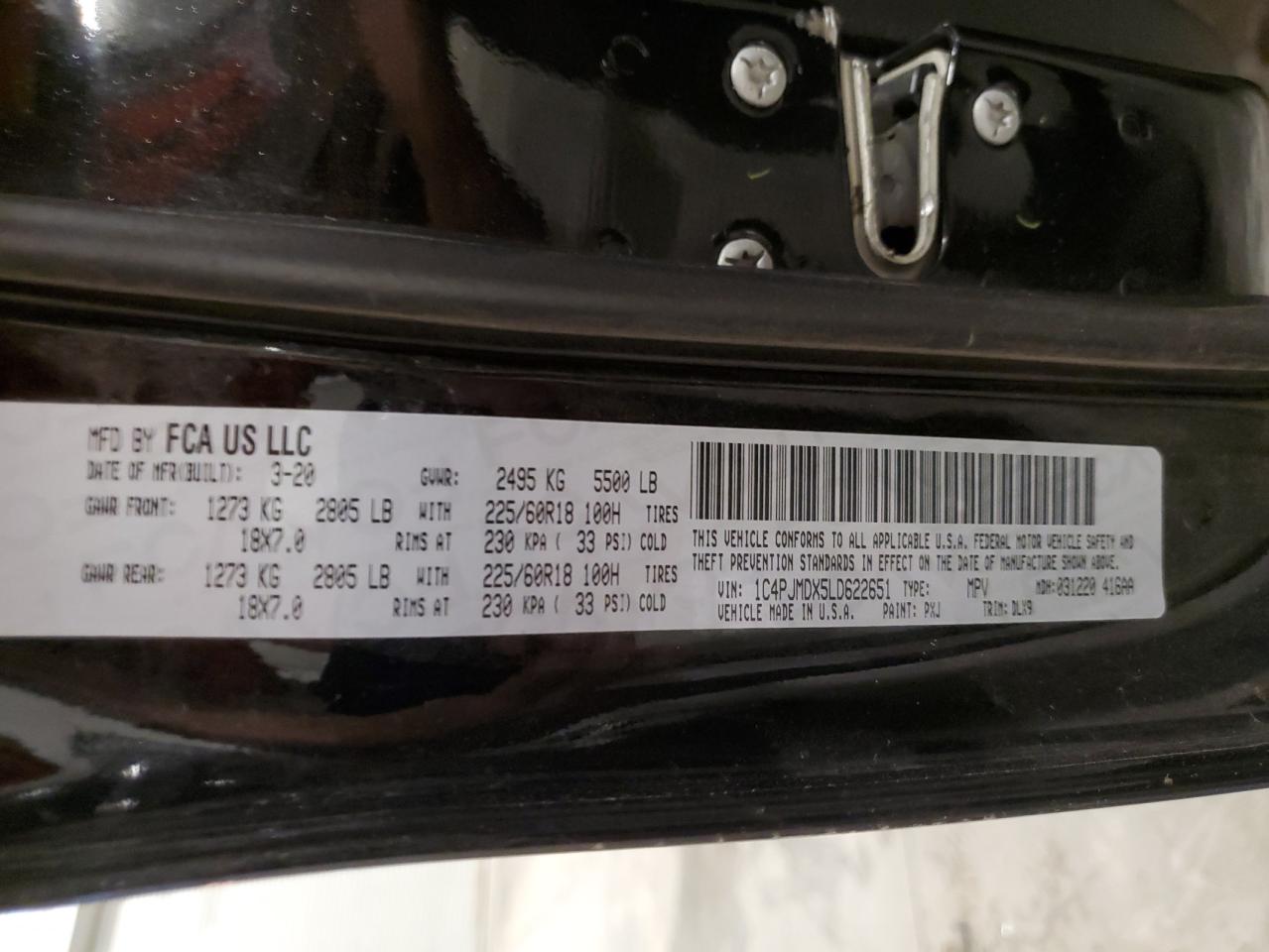 2020 Jeep Cherokee Limited VIN: 1C4PJMDX5LD622651 Lot: 71252385