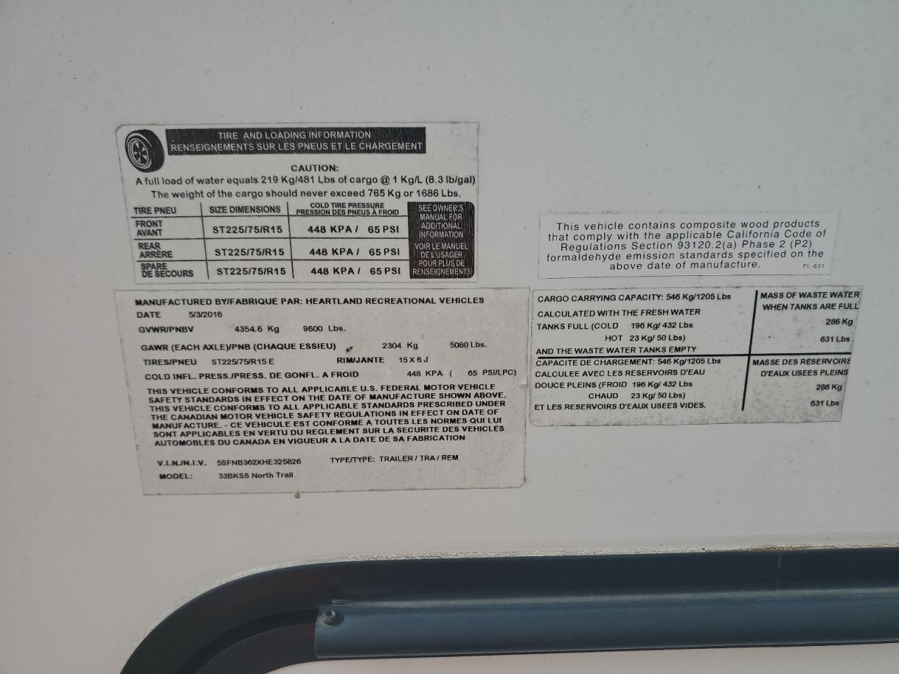 2017 Hartland M-33Bkss North Trail Caliber VIN: 5SFNB362XHE325826 Lot: 70773895