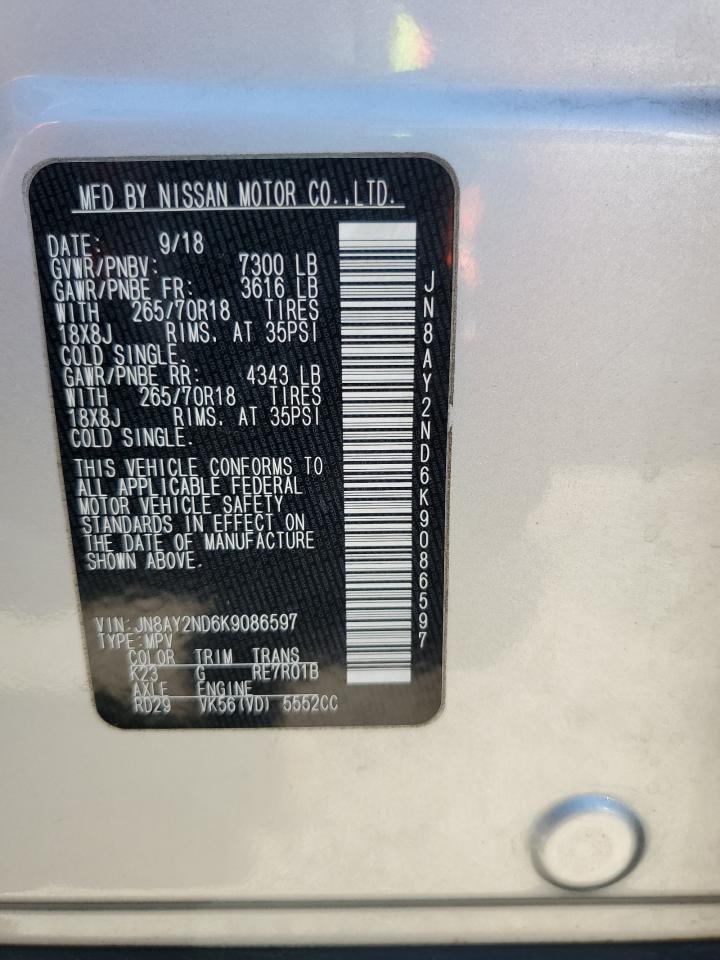 2019 Nissan Armada Sv VIN: JN8AY2ND6K9086597 Lot: 71123655