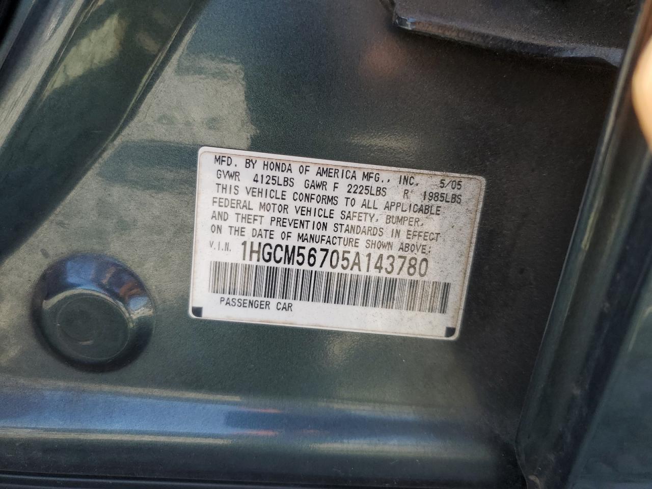 2005 Honda Accord Ex VIN: 1HGCM56705A143780 Lot: 81751215