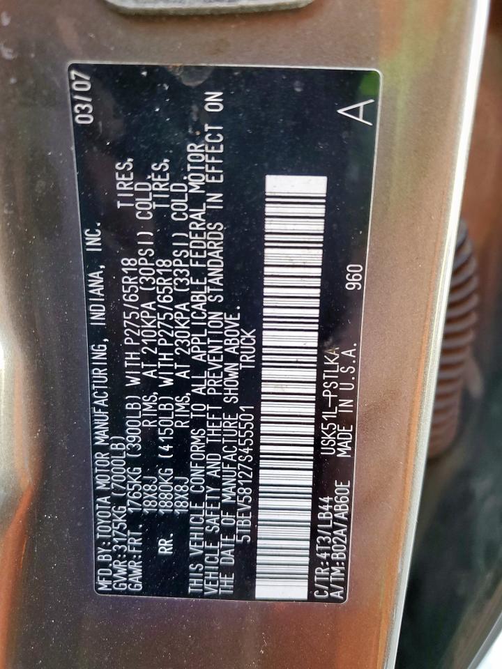 2007 Toyota Tundra Crewmax Limited VIN: 5TBEV58127S455501 Lot: 80389755