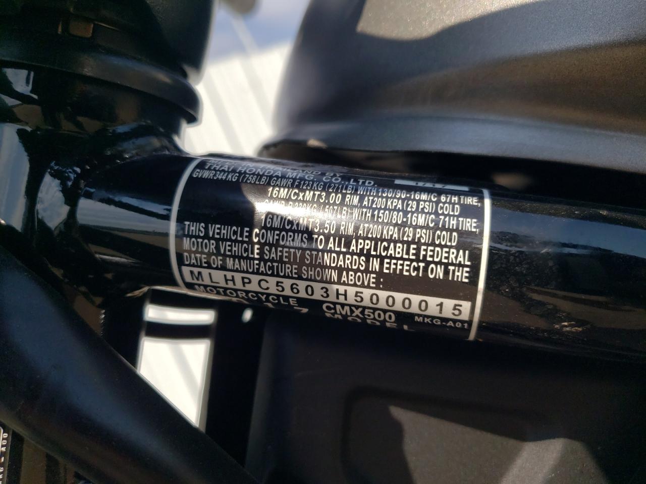 2017 Honda Cmx500 VIN: MLHPC5603H5000015 Lot: 82086925