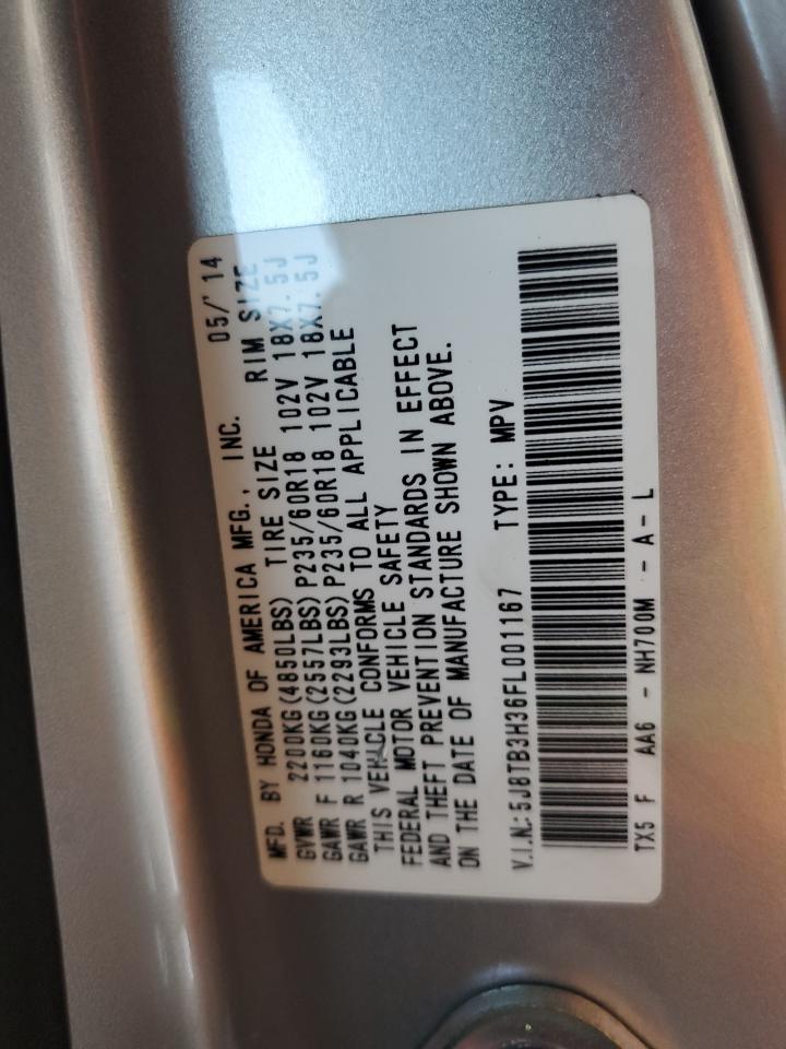 2015 Acura Rdx VIN: 5J8TB3H36FL001167 Lot: 81873415