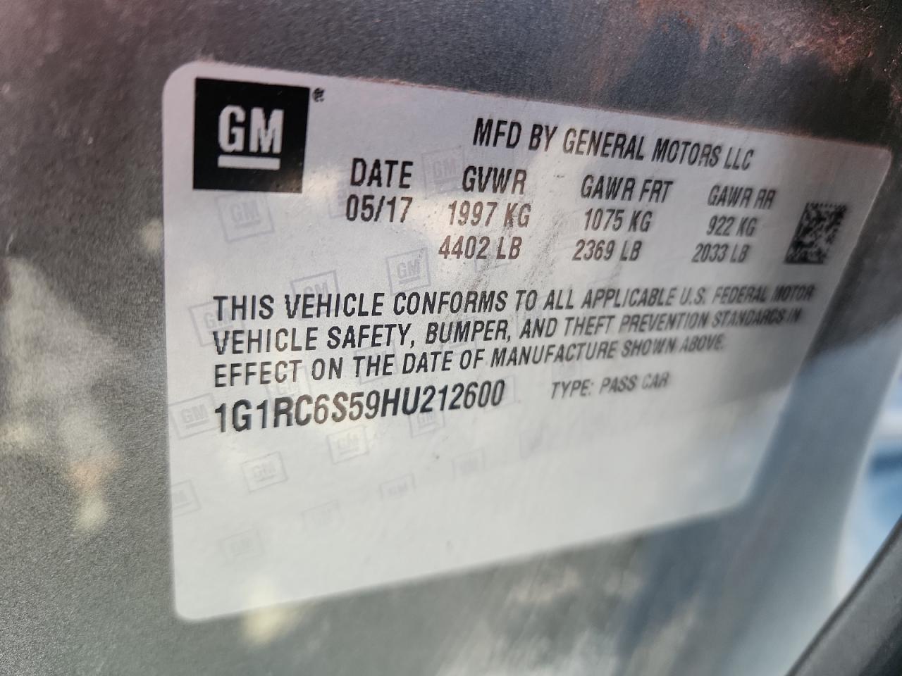 2017 Chevrolet Volt Premier VIN: 1G1RD6S59HU212600 Lot: 83932745