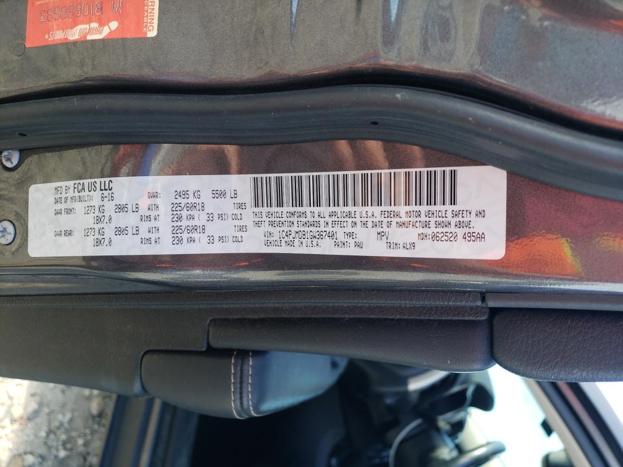 2016 Jeep Cherokee Limited VIN: 1C4PJMDB1GW367401 Lot: 80465425