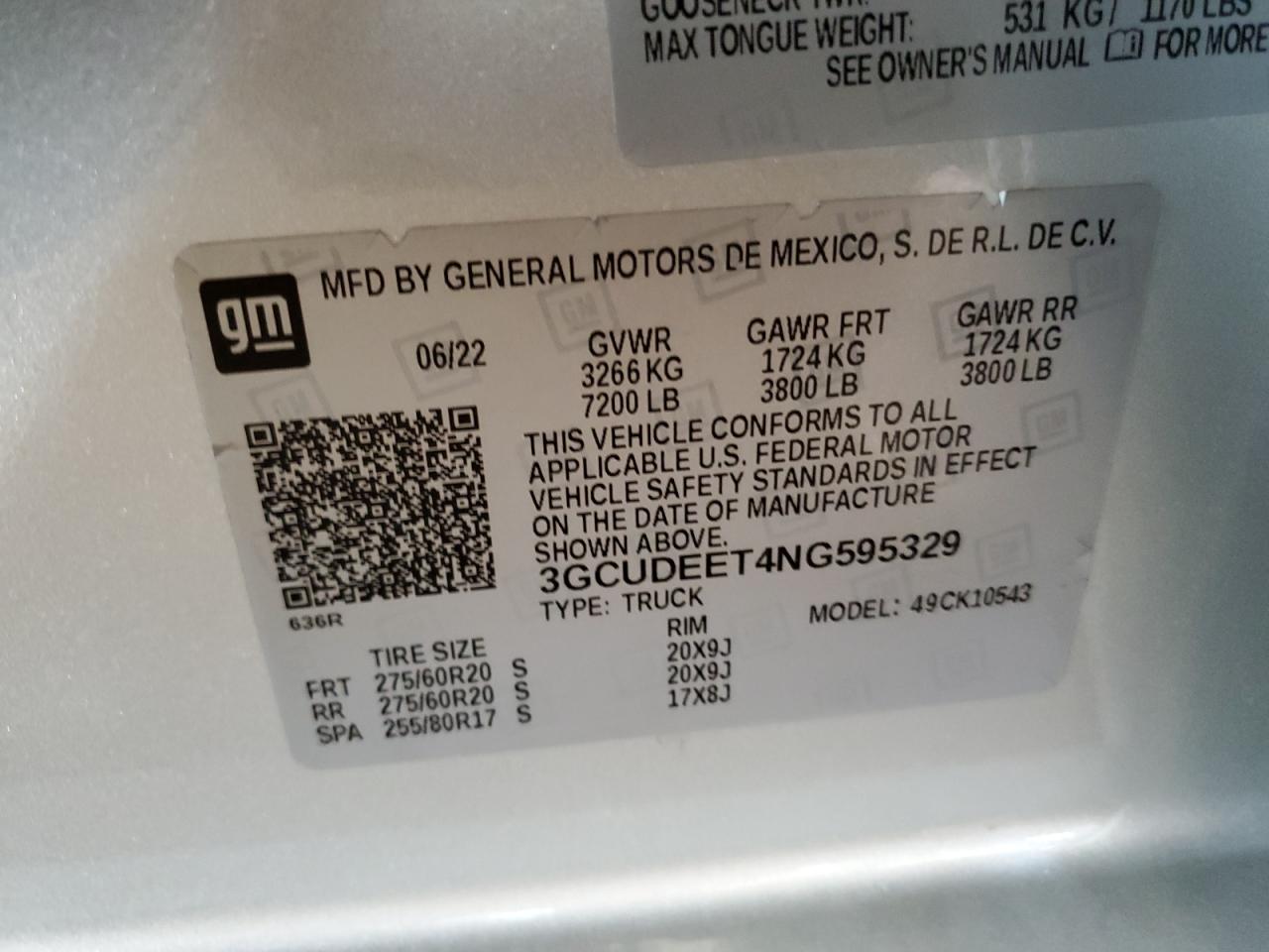 2022 Chevrolet Silverado K1500 Rst VIN: 3GCUDEET4NG595329 Lot: 83795705