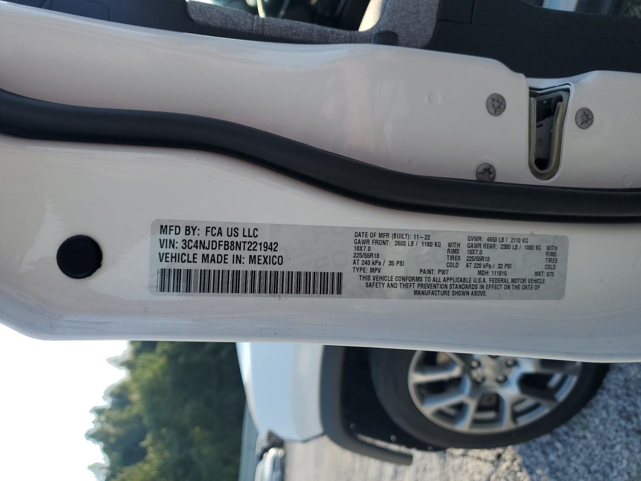 2022 Jeep Compass Latitude Lux VIN: 3C4NJDFB8NT221942 Lot: 80397045