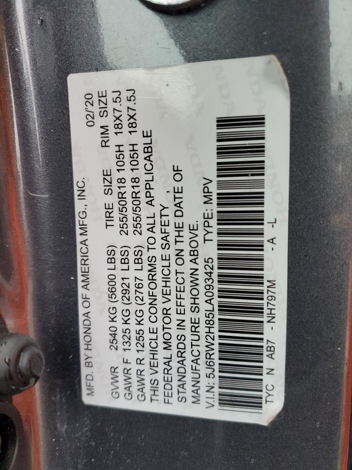 2020 Honda Cr-V Exl VIN: 5J6RW2H85LA093425 Lot: 83817315