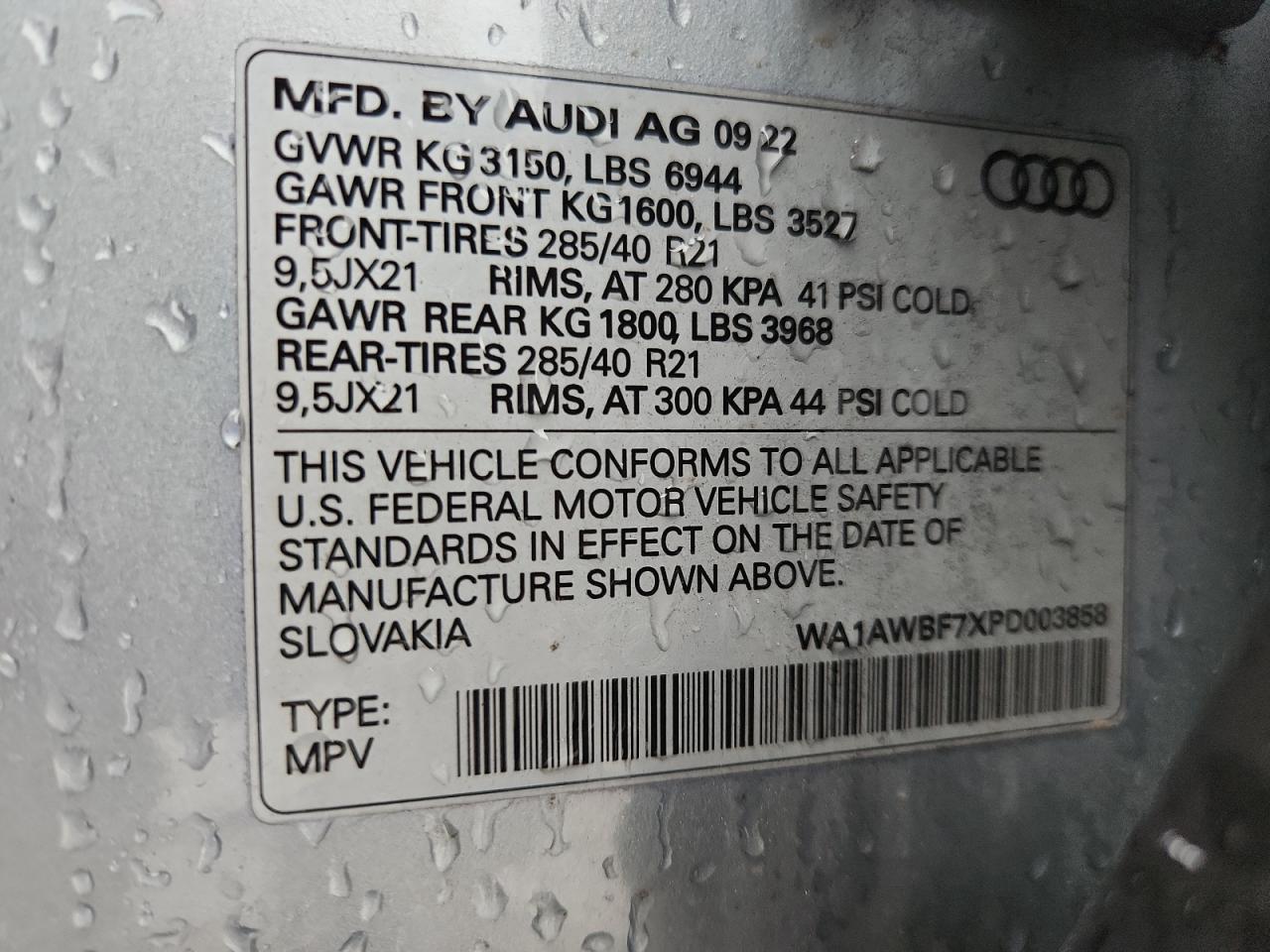 2023 Audi Sq7 Premium Plus VIN: WA1AWBF7XPD003858 Lot: 83756065