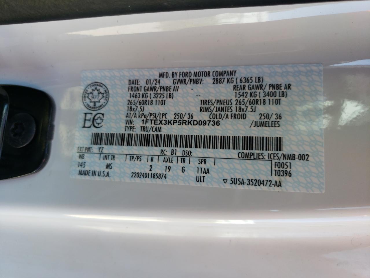 2024 Ford F150 Xlt VIN: 1FTEX3KP5RKD09736 Lot: 81465715