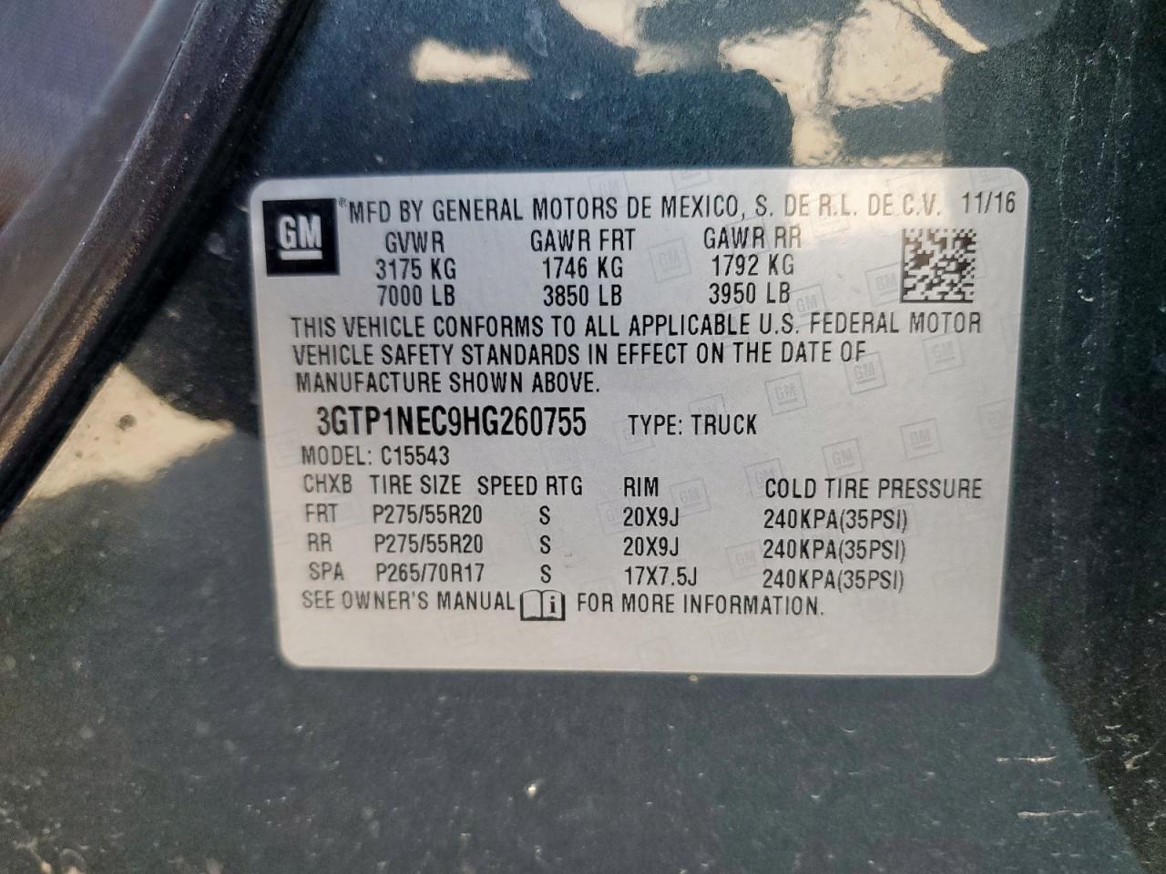 2017 GMC Sierra C1500 Slt VIN: 3GTP1NEC9HG260755 Lot: 81880035