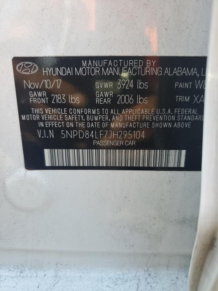 2018 Hyundai Elantra Sel VIN: 5NPD84LF7JH295104 Lot: 80185325