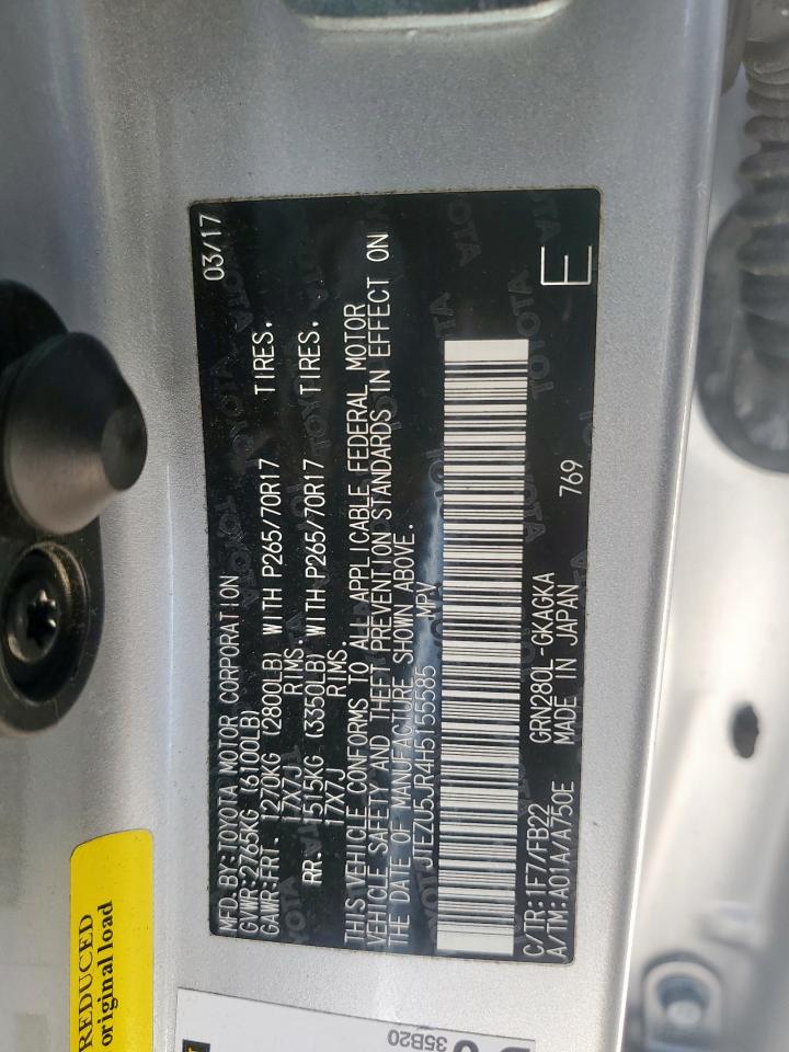 2017 Toyota 4Runner Sr5 VIN: JTEZU5JR4H5155585 Lot: 80177335