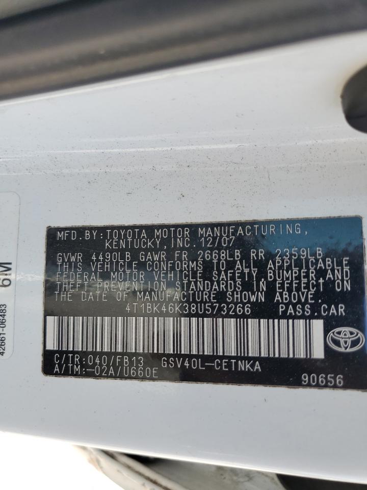 2008 Toyota Camry Le VIN: 4T1BK46K38U573266 Lot: 81208485