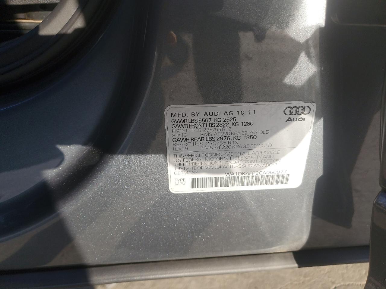 2012 Audi Q5 Premium Plus VIN: WA1DKAFP2CA050977 Lot: 80967335