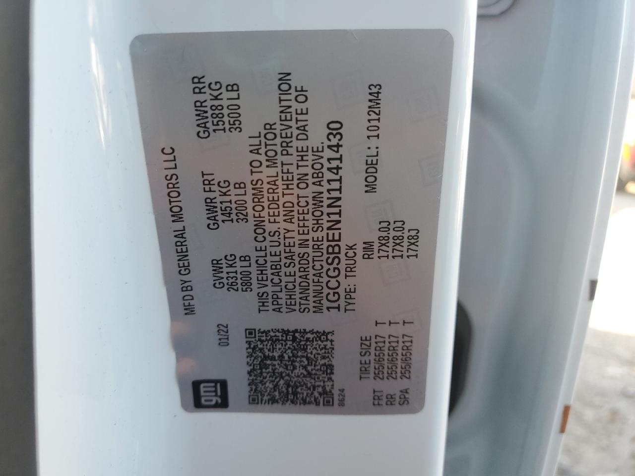 2022 Chevrolet Colorado VIN: 1GCGSBEN1N1141430 Lot: 71507175