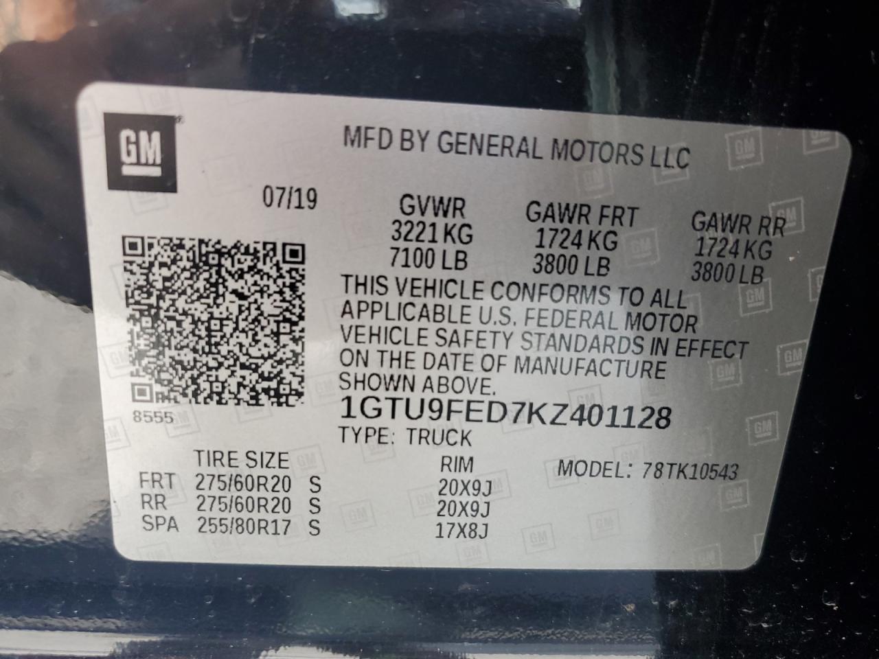 2019 GMC Sierra K1500 Denali VIN: 1GTU9FED7KZ401128 Lot: 81720805