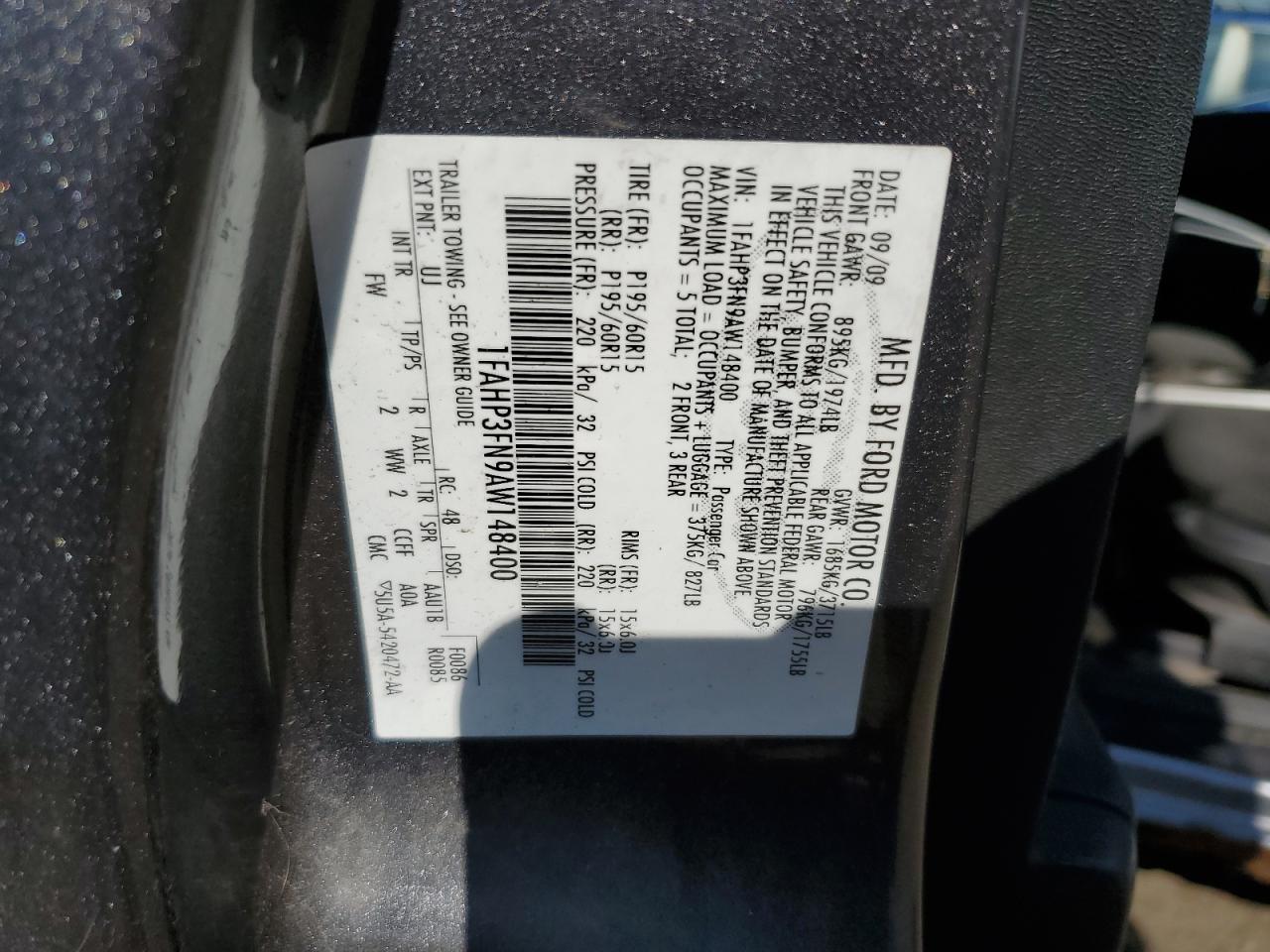 2010 Ford Focus Se VIN: 1FAHP3FN9AW148400 Lot: 80913865